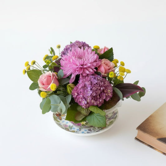 Cottage flowers teacup planter Mother's Day Gold Coast — Julie's Florist Burleigh Waters