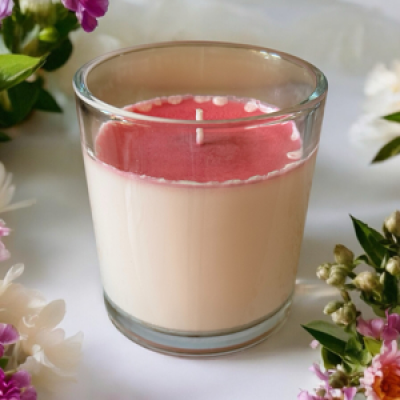Candle Soy Large - Add on - Amazing delicate fragrance of Rose n Geranium in Soy Wax Candle in clear glass with a silver cap. 