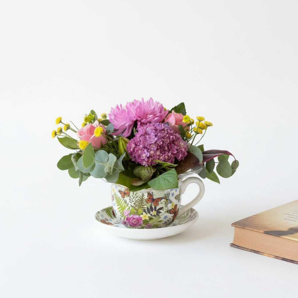 Cottage flowers teacup planter Mother's Day Gold Coast — Julie's Florist Burleigh Waters
